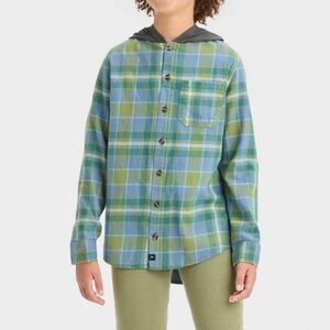 art class Green and Blue Plaid Hooded Button-Down Shirt